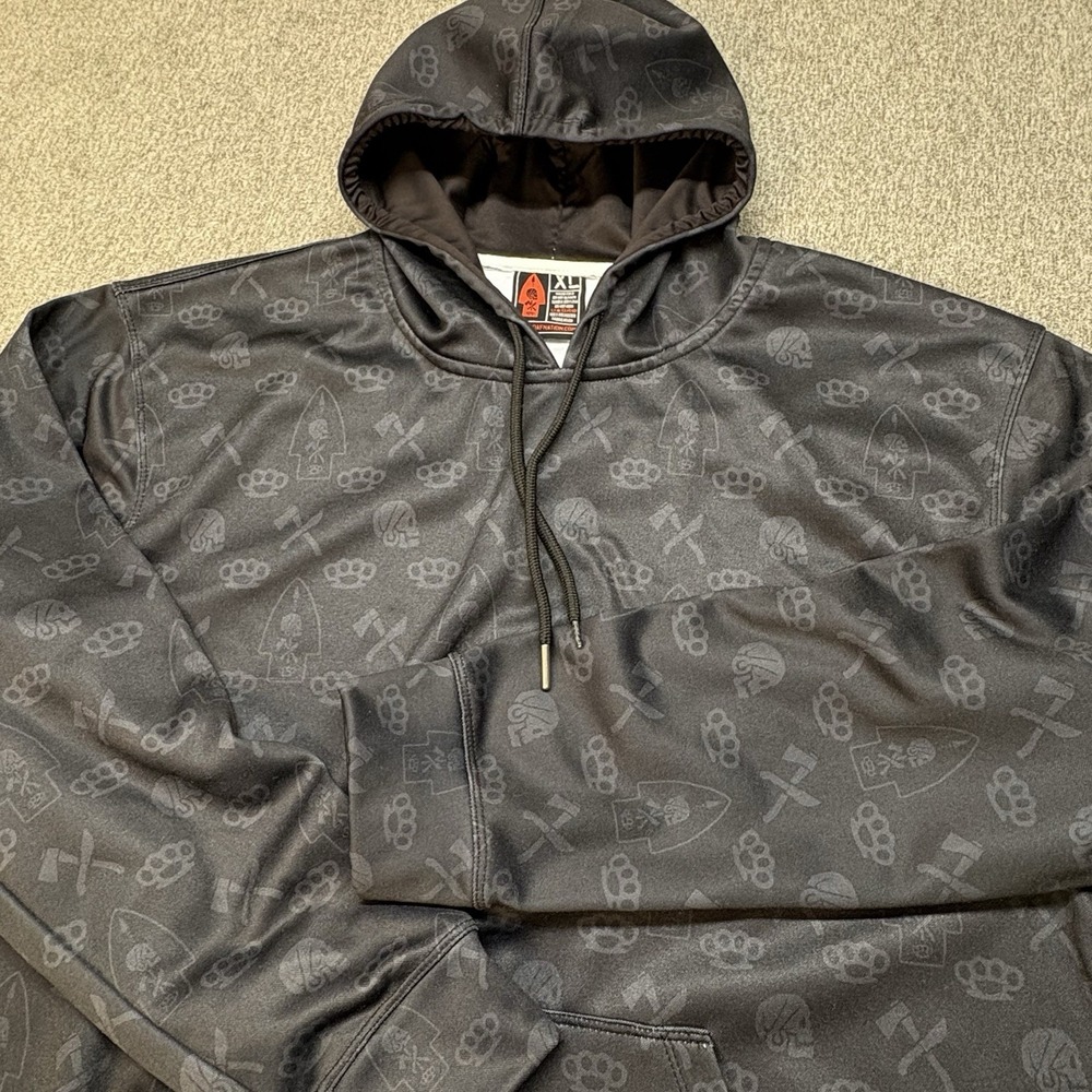 OAF Nation Camo Hoodie Men's XL Black Hunting‎ Arrowhead Skull Brass Knuckles